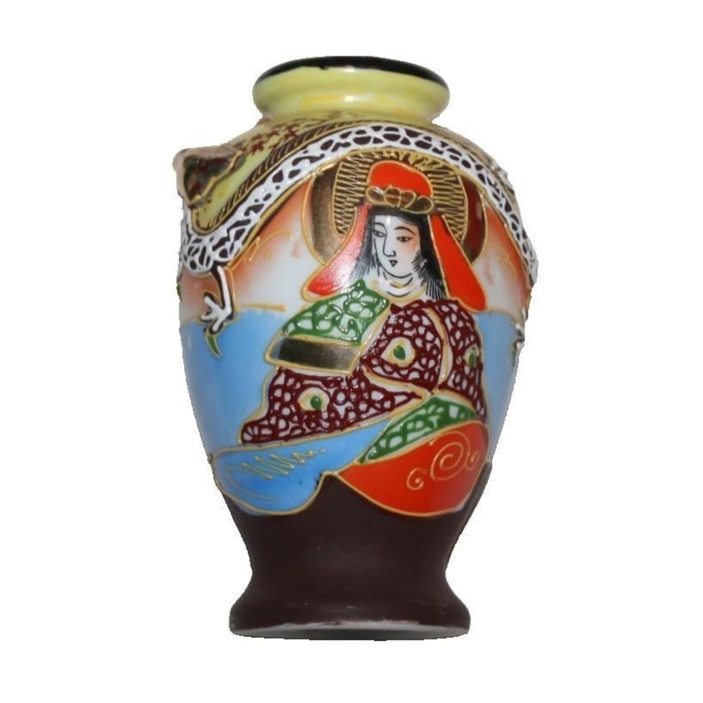 vintage Japanese Moriage Satsuma Style Dragonware 4.75" vase Made in Japan